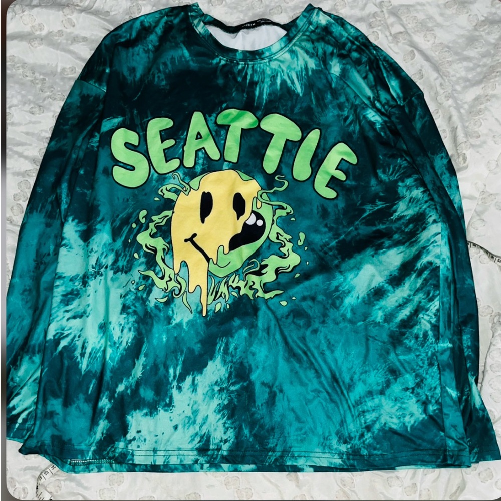 SHEIN Teal Tie-Dye Long Sleeve Tee